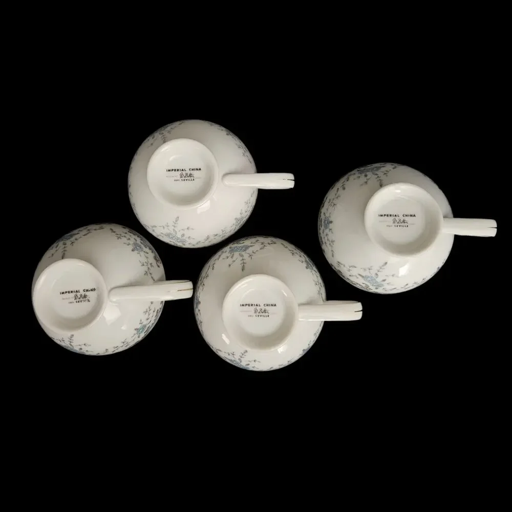 Set of 4 Imperial China Seville W Dalton Japan Cream Soup Cups Blue Roses